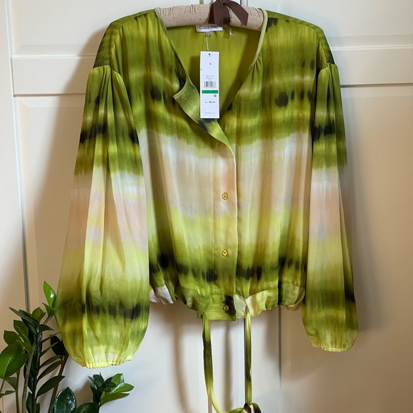 CK spring green bubble sleeve blouse_L - Picture 5 of 6
